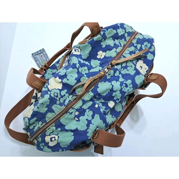 Vintage Key Per FOSSIL Large Floral Duffle Bag Weekender Travel Tote Bag Blue - Picture 10 of 13
